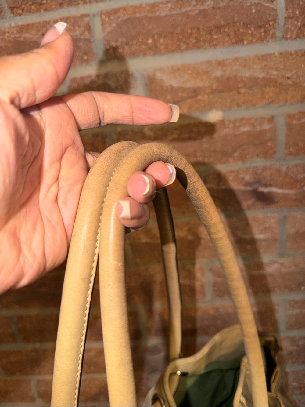 Cole Haan Tan Shoulder Tote with Olive and Yellow Stripe - Picture 6 of 8